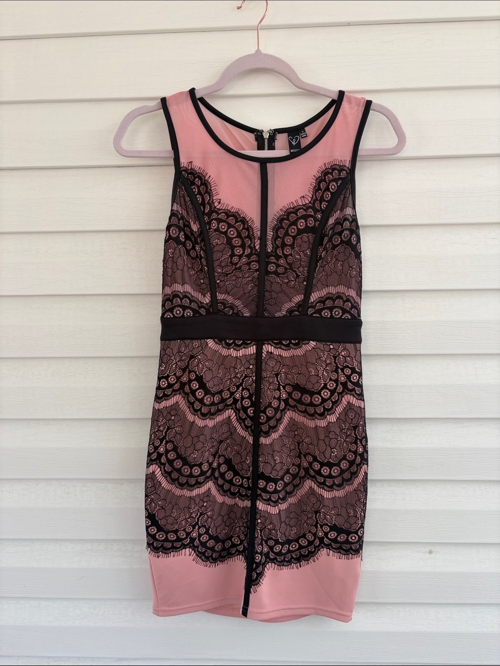 Pink & Black Lace Bodycon Mini Dress | Mesh Illusion | Cocktail Party